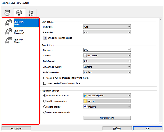 figure: Settings dialog box